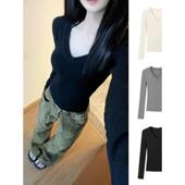 修身 显瘦上衣 辣妹修身 V领正肩百搭长袖 T恤女2025秋冬内搭打底衫