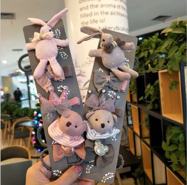 儿童发饰韩国进口女童发夹小熊兔子头绳公主皮筋发绳宝宝组合套装