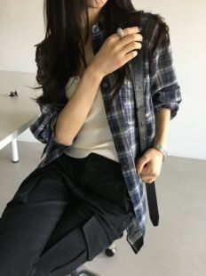 韩女格子衬衫夏季宽松休闲韩系防晒