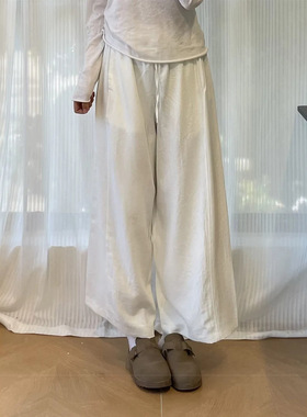 白色慵懒风阔腿裤女夏季2026新款小个子高腰宽松显瘦直筒休闲裤子