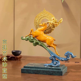 朱炳仁铜X敦煌美术研究所一鹿青云摆件客厅办公桌中式家居装饰品