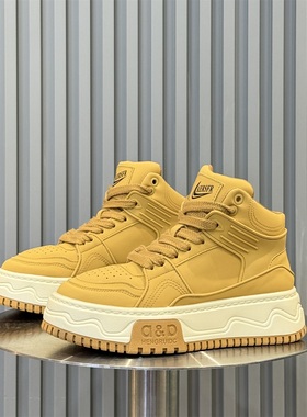 男鞋冬款2025新款真皮高帮板鞋冬季加绒棉鞋增高鞋防滑软底休闲鞋