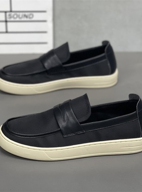 豆豆鞋男2025秋季布面透气新款一脚蹬休闲复古风轻质软底乐福鞋