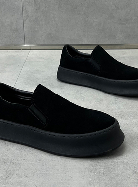 真皮豆豆鞋男2025秋冬新款加绒棉保暖磨砂皮懒人一脚蹬乐福男鞋子