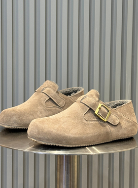 男鞋加绒款2025新款冬季真皮勃肯鞋轻便软底豆豆鞋一脚蹬懒人鞋子