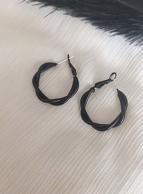 编织黑色银针耳环女日韩新款冷淡风时尚简约大气夏天耳饰学生耳钉