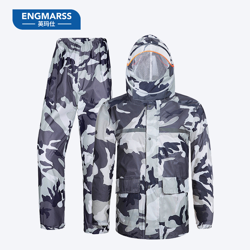 跨境热销双层加厚分体骑行雨衣雨裤时尚迷彩套装雨衣套装防暴雨