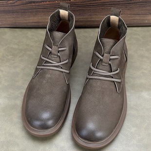 外贸男士切尔西马丁靴头层牛皮高帮商务休闲皮鞋男磨砂皮软底短靴