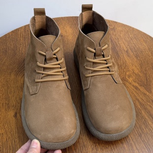 外贸美式英伦风真皮牛皮马丁靴男秋冬中帮复古工装靴软底系带短靴