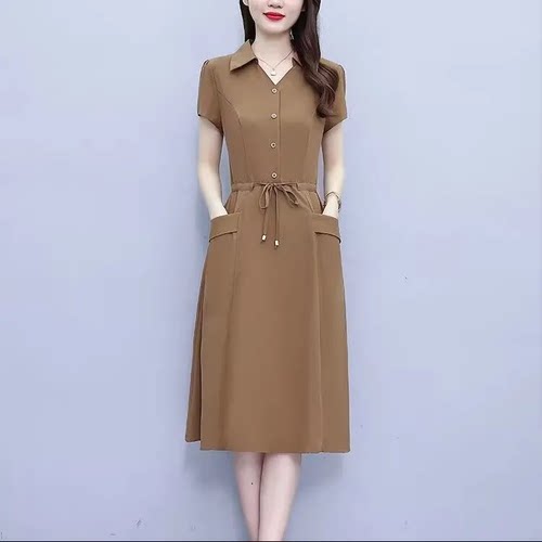 夏季新款修身时尚洋气裙子优雅显瘦遮肉中长款收腰中年妈妈连衣裙