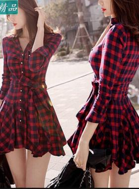 Summer Dress 2016 Retro Women Red Plaid Shirt Casual Dresses