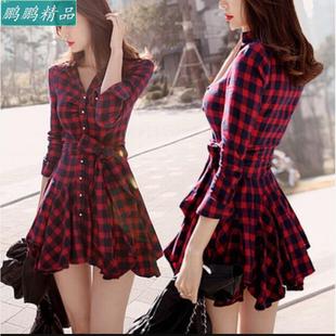 Summer Dress 2016 Retro Women Red Plaid Shirt Casual Dresses
