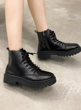 Autumn New Black shoes Women's Thick Sole Short Martin Boots