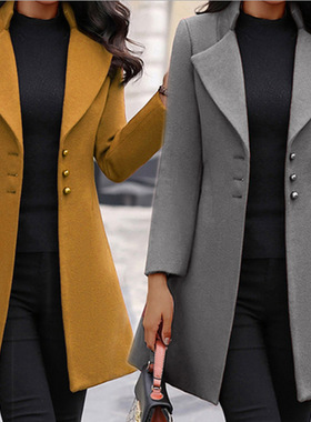 Autumn Winter Mid length Slim Fit Women Woolen Coat overcoat