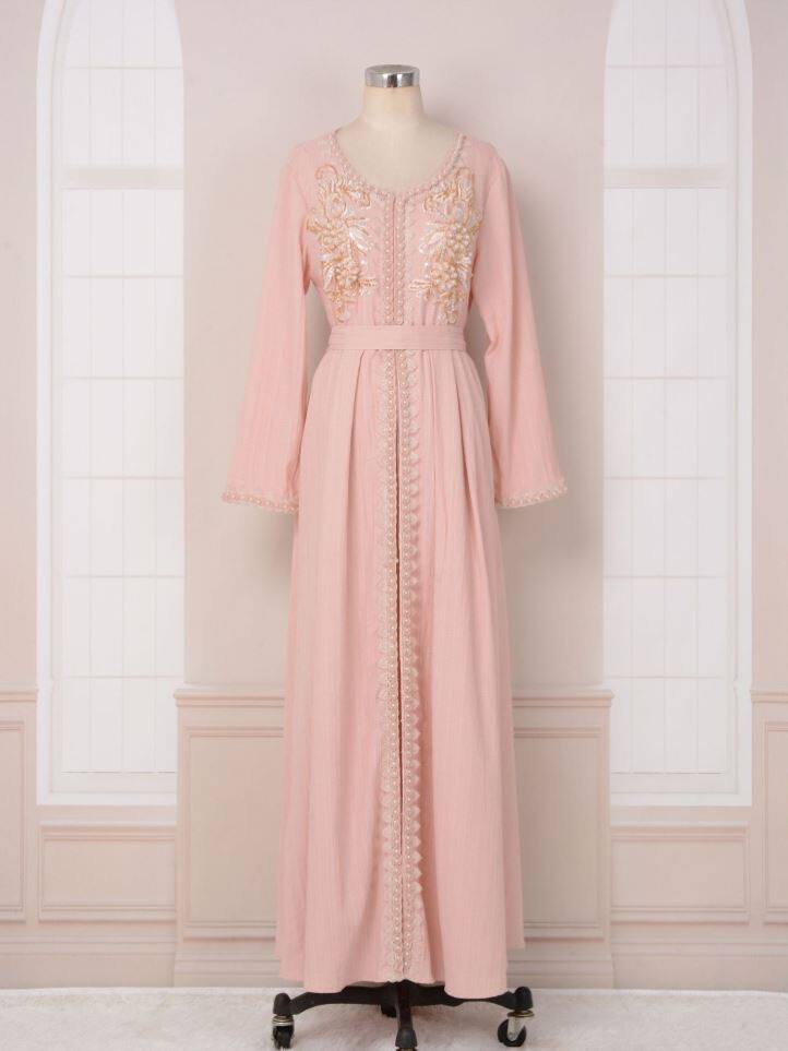 迪拜中东旅行服装阿拉伯长袍 摩洛哥马来民族服饰连衣裙女kaftan