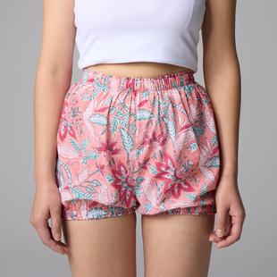 南白印度手工拓染100%棉薄款瑜伽灯笼花短裤艾扬格阿汤舞蹈防走光