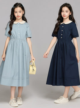 女童学院连衣裙夏季娃娃领中大童