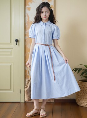 法式学院风衬衫格子女童连衣裙