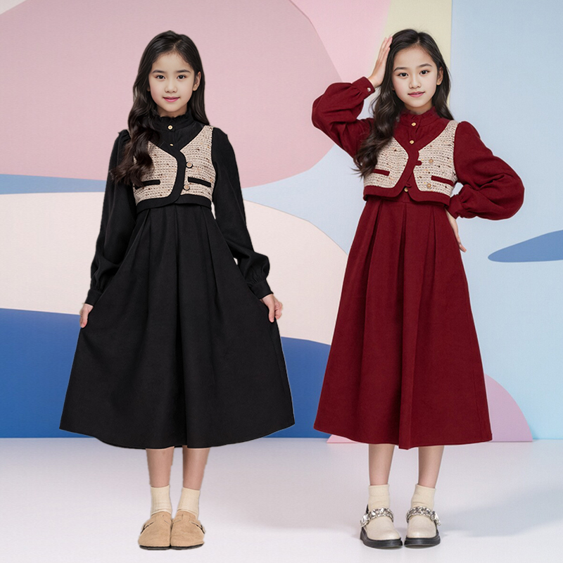 女童连衣裙秋冬法式公主中大童