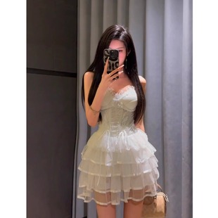 性感纯欲辣妹带胸垫蕾丝吊带芭蕾风蛋糕蓬蓬裙两件套生日聚会短裙