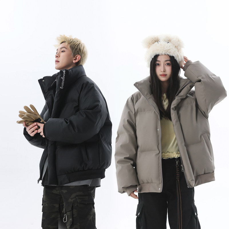 冬季立领加厚韩版棉袄刺绣PU皮棉衣男宽松保暖冬装棉服情侣美式潮