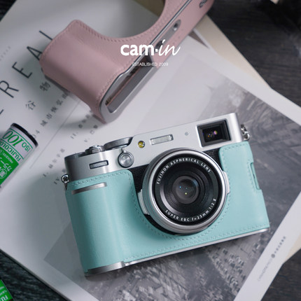 cam-in swift真皮手工富士x100vi相机银色手柄保护套底座x100六代