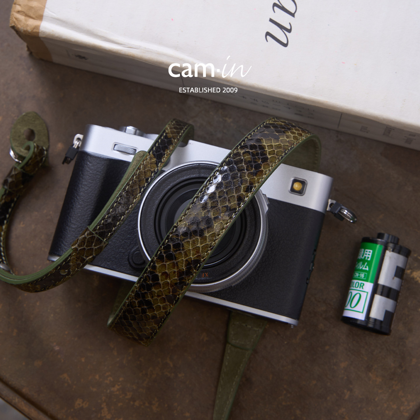 cam-in意大利蛇纹牛皮真皮手工相机背带通用牛皮可调节肩带斜挎