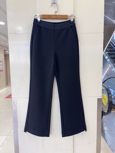 26229-1流苏毛边松紧高腰开叉弹力修身微喇叭裤九分裤女裤26秋富