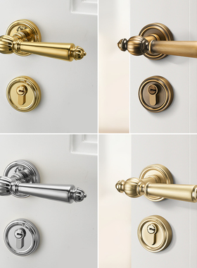室内门锁卧室木门锁亮银分体复古套装金色美式法式磁吸静音门把手