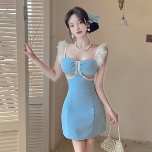 别致撞色拼接设计感修身 甜美性感辣妹纯欲风时尚 收腰a字短裙子