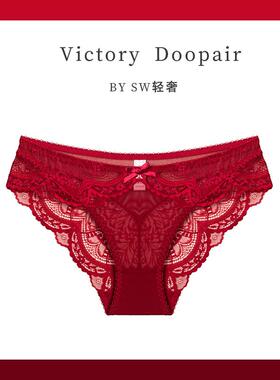 维多利亚多培尔本命年红色内裤女纯棉抗菌档无痕薄性感蕾丝三角裤