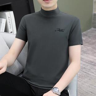 半袖 半高领短袖 立领汗衫 春秋纯棉修身 中领打底上衣 t恤男2025新款