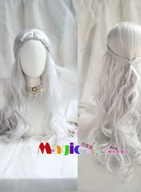 最终幻想14FF14 6.0 维涅斯海德林COS假发 银白色中分长卷发