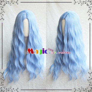 利姆露 奇迹暖暖 坏理cos假发 浅蓝色中分长卷发少女头套 lolita