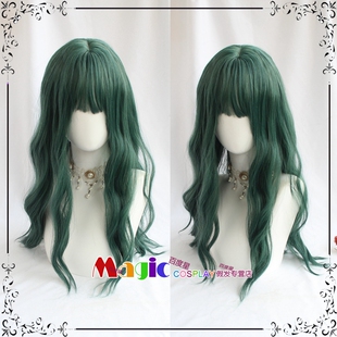 墨绿色假发女北极星亚麻绿大波浪长卷发头发lolita非主流长发假毛