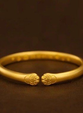 2023年新款古法金小猫咪脚印手镯猫爪镯越南沙金开口手环不掉色