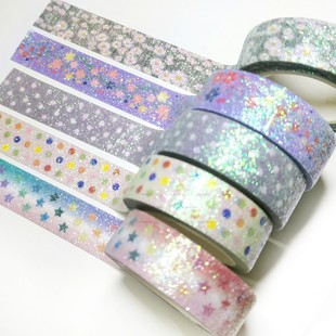 鸭*森林雪景雏菊闪光星星撒粉胶带 植物树林皇冠宝石手帐装饰贴纸