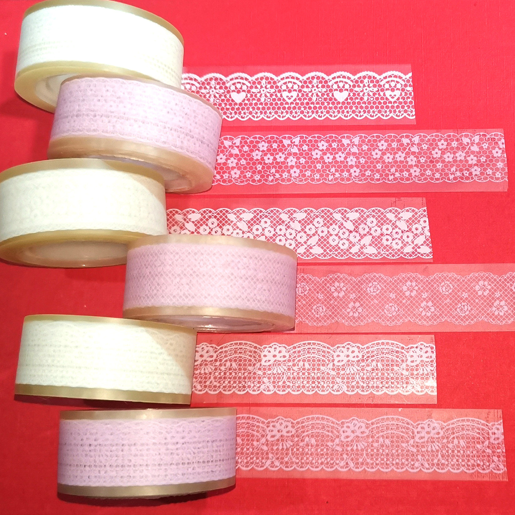 鸭*哑透明蕾丝花纹胶带 创意相册笔记蝴蝶装饰花边opp胶带 19mm宽