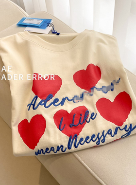 ader error small爱心字母刺绣短袖T恤女夏季宽松圆领半袖上衣潮