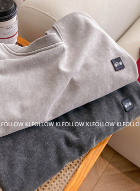 KLFOLLOW做旧宽松卫衣oversize春秋复古男女长袖圆领上衣欧美潮牌