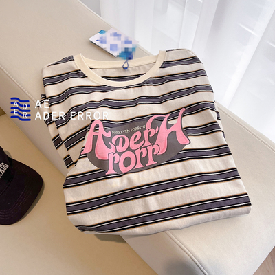 正品ader条纹复古字母短袖T恤