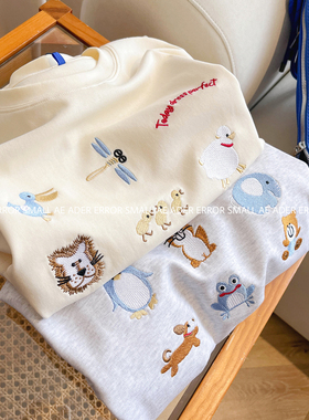 ader error small卡通刺绣灰色短袖T恤女2025新款夏季宽松上衣潮