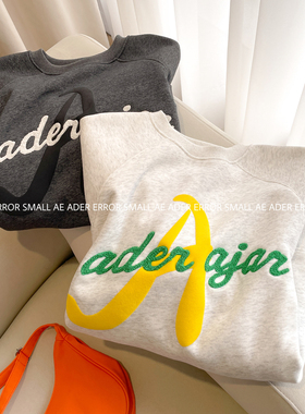 ader error small加绒卫衣女秋冬宽松套头圆领加厚毛巾字母上衣潮