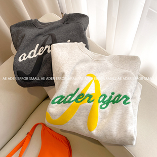 ader small加绒卫衣女秋冬宽松套头圆领加厚毛巾字母上衣潮 error