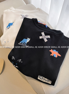 ader error small夏季新款狐狸印花短袖T恤男女宽松休闲半袖上衣