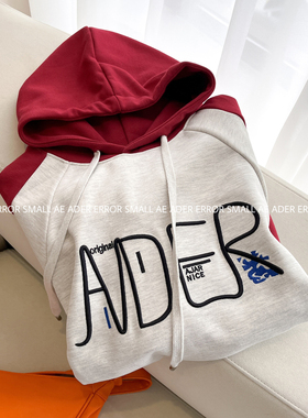 ader error small秋季撞色拼接连帽卫衣刺绣字母宽松男女上衣帽衫