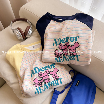 正品ader长袖条纹T恤女撞色宽松