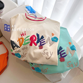 error small夏季 短袖 ader T恤女慵懒风潮牌涂鸦发泡字母半袖 上衣