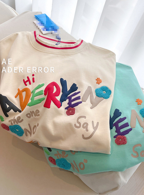 ader error small夏季短袖T恤女慵懒风潮牌涂鸦发泡字母半袖上衣