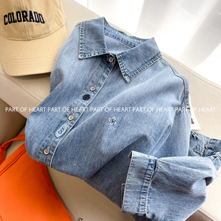 女春秋宽松显瘦长袖 HEART韩系减龄刺绣牛仔衬衫 外套显瘦 PART